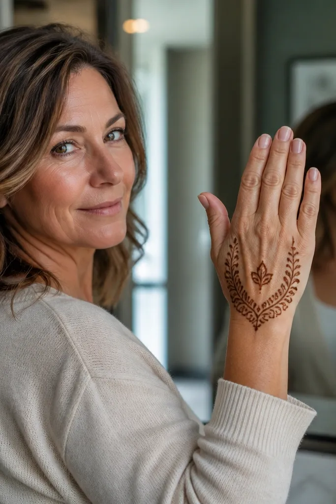 U-shaped cuff on wrist with a small leaf in the center