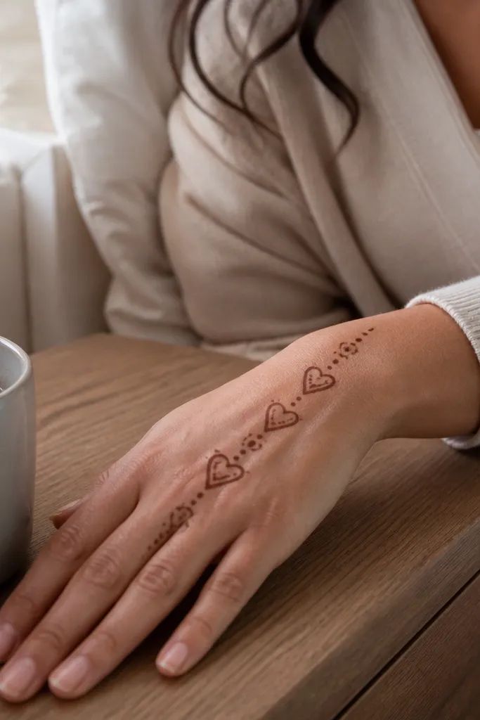 Two heart-like teardrop shapes on back hand with open center
