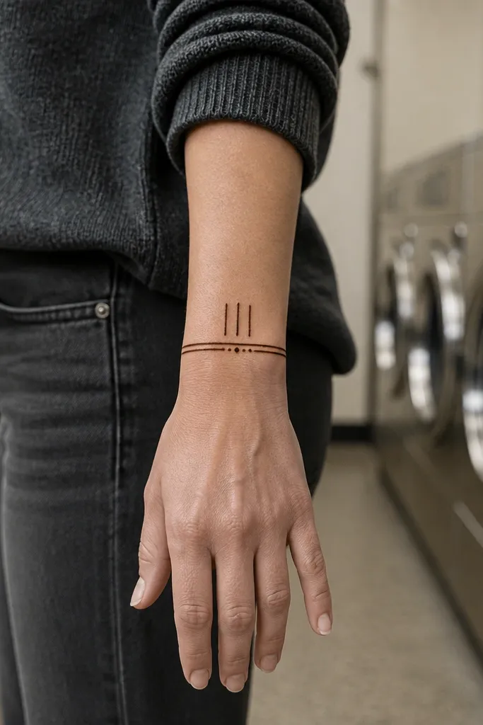 Thin wrist border with three vertical dash marks above