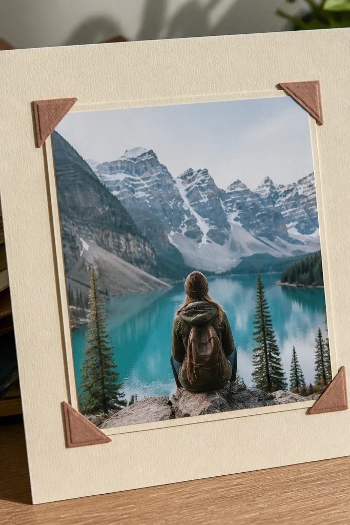 A thick scrapbook frame with corners and minimal overlap around a single