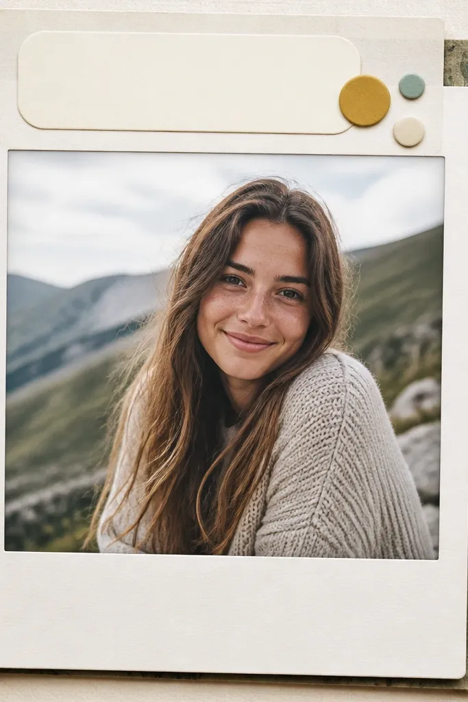 A nameplate card styled like a polaroid with a small backing