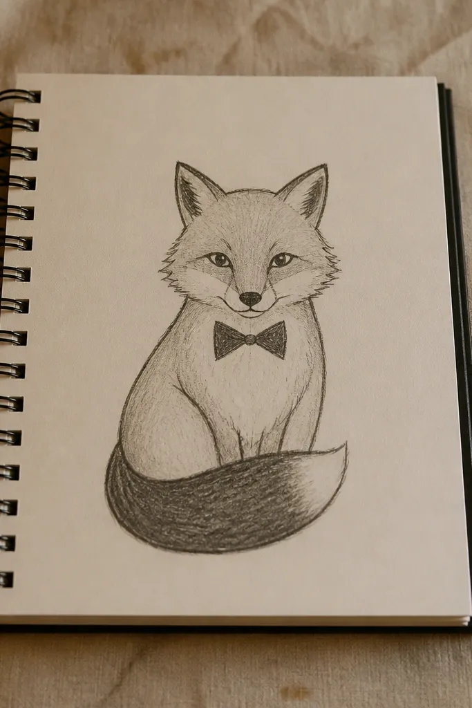 Sitting fox facing forward with a small bow-tie shape on the chest