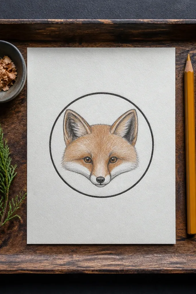 Small fox face inside a thick circle badge