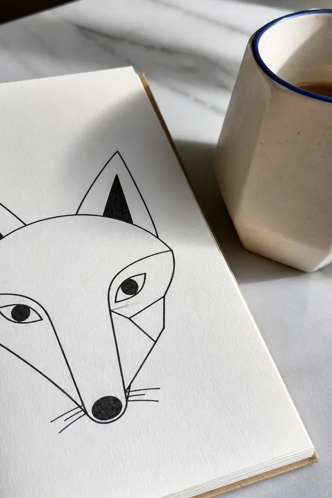 Fox face with a clean angular cheek patch and simple eye details