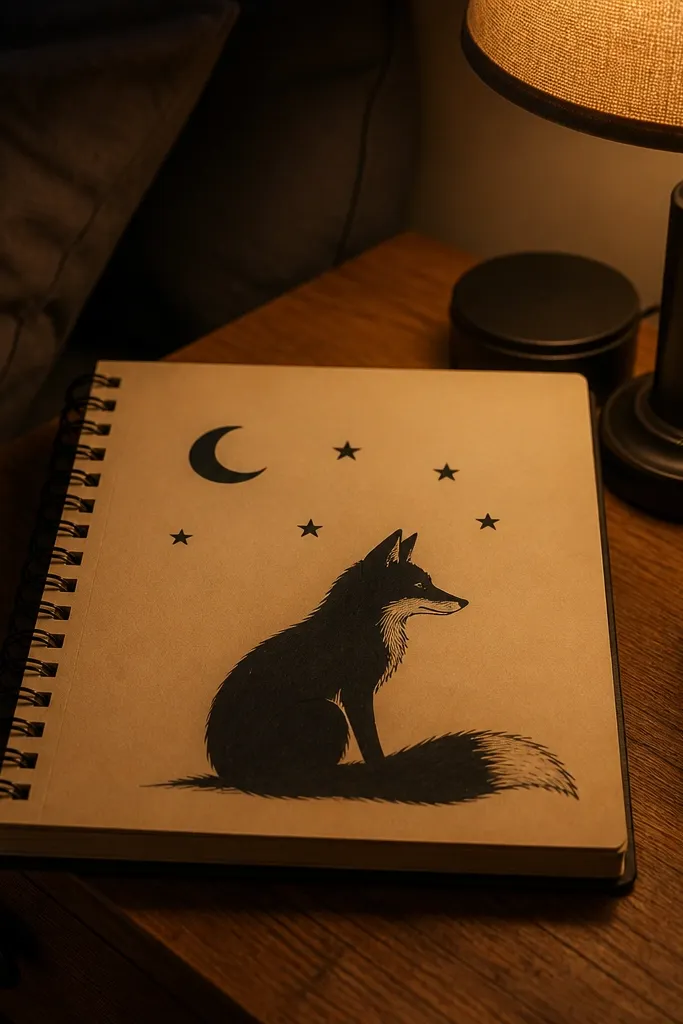 Side-profile fox on a moonlit background with a few small stars