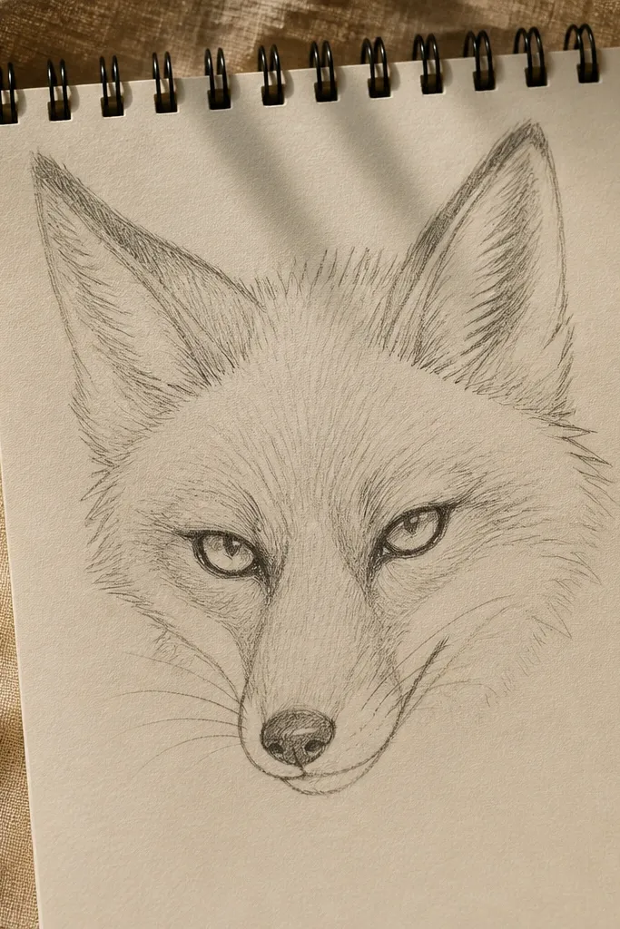 Fox face with thick dark eye rings and a tiny nose mark