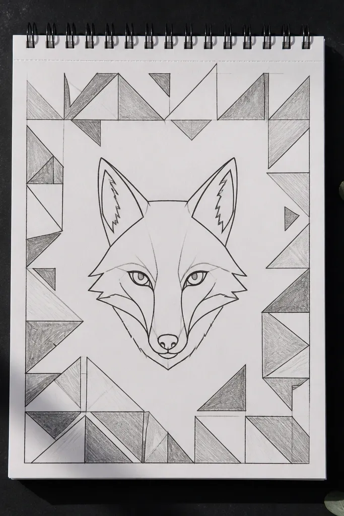 Fox head in the center with a triangle border frame