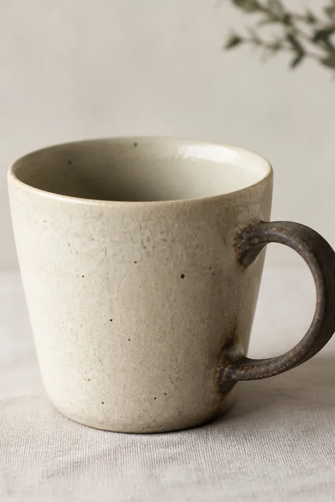 A mug with a handle that looks darker and slightly rough compared to the rest of the mug body. The handle area has a dull finish and shows faint staining near the base.