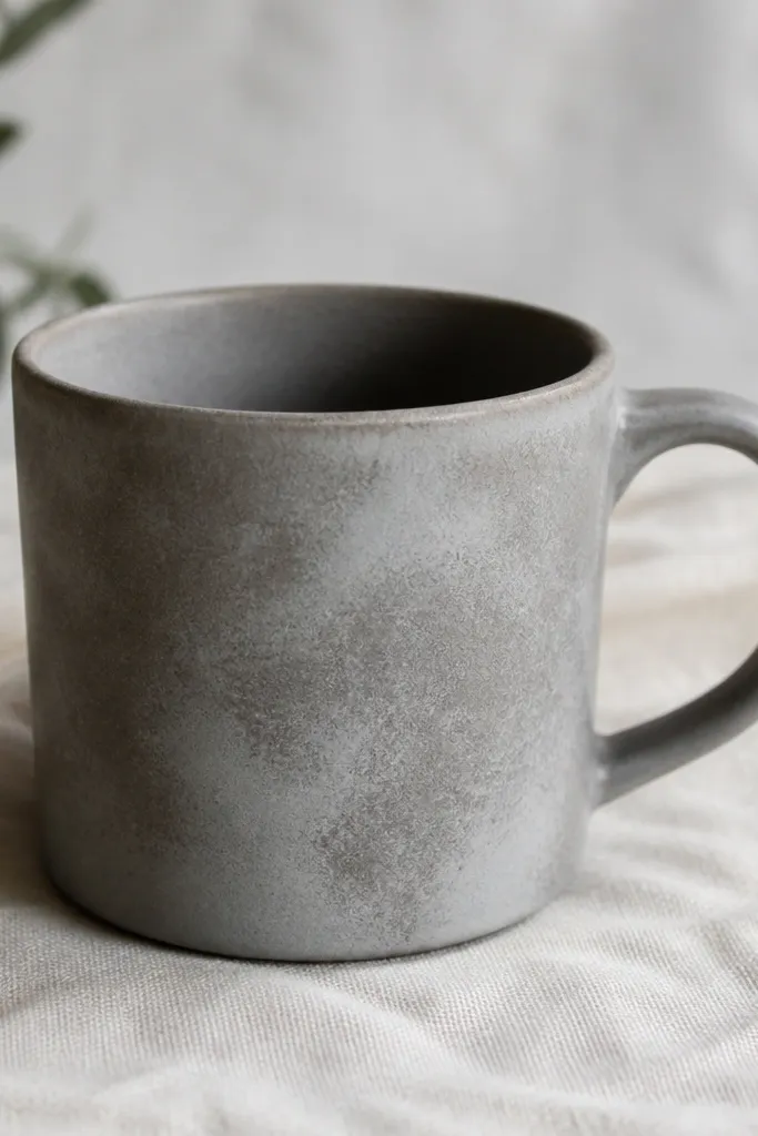 A mug with a satin-to-dull glaze that looks slightly dry. The surface has a faint chalky look in some areas, and the rim looks less glossy than expected.