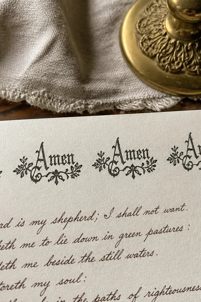 Journal page with a repeating 'Amen' stamp banner line across the top in black ink.