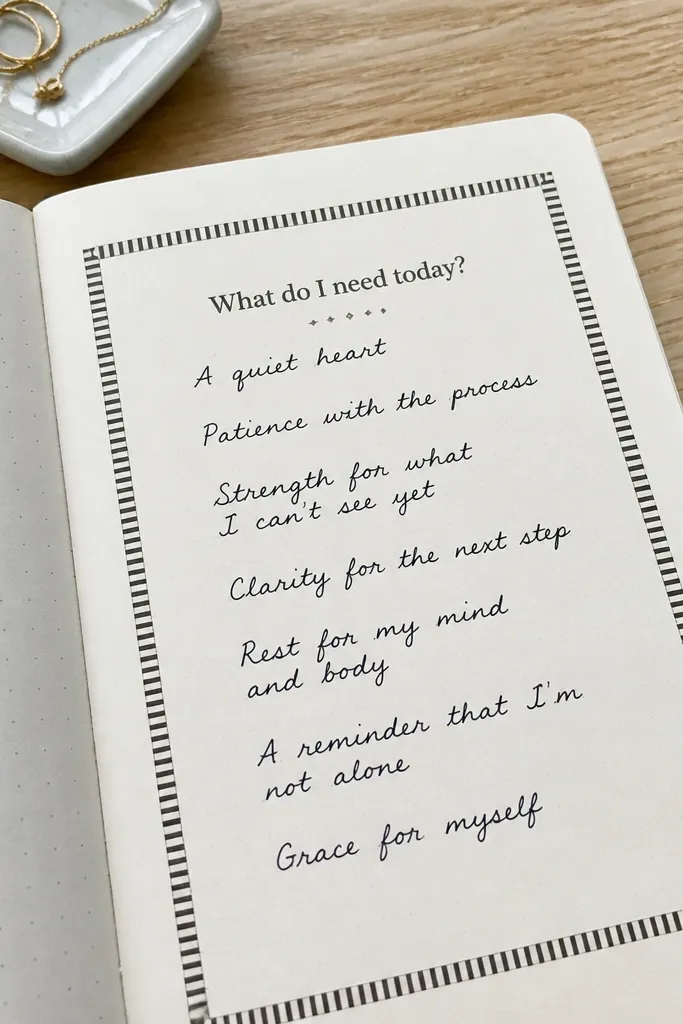 Single page prayer box framed by washi tape with a bold prompt at the top.