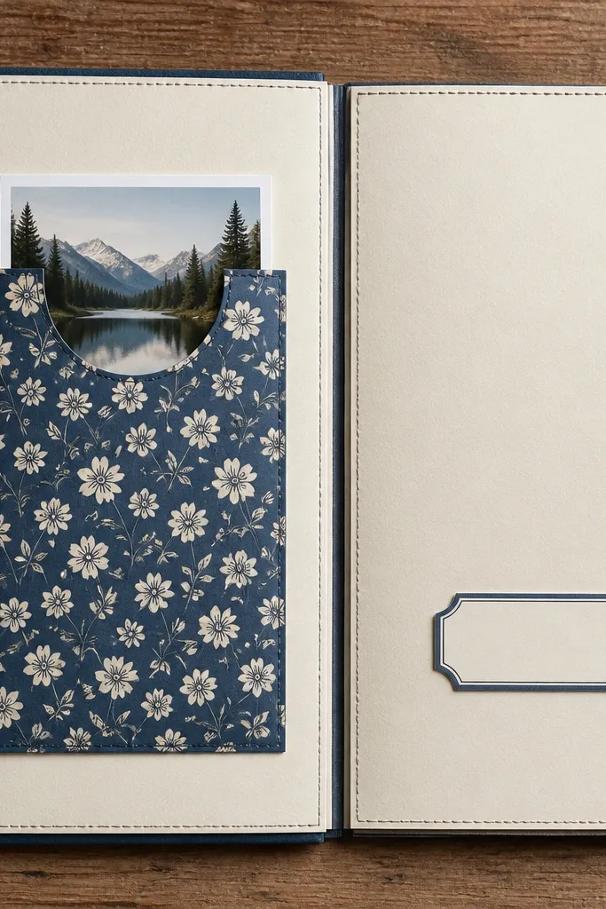 A vertical paper pocket on the side holding one with a small label