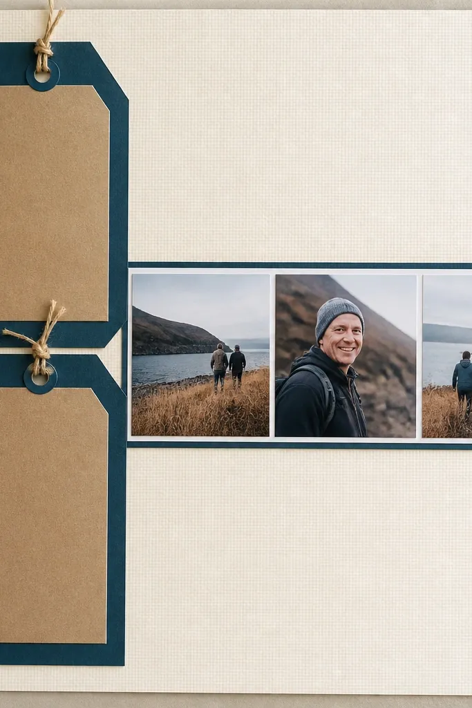 Two stacked tags on the left and a narrow strip across the page
