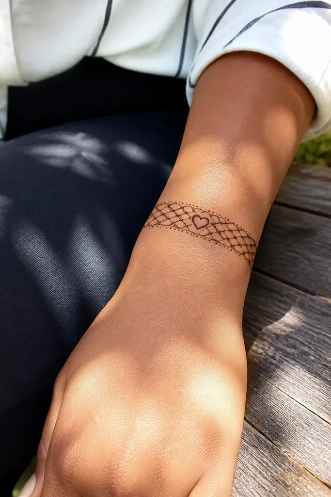 Wrist lattice pattern with a single heart motif centered