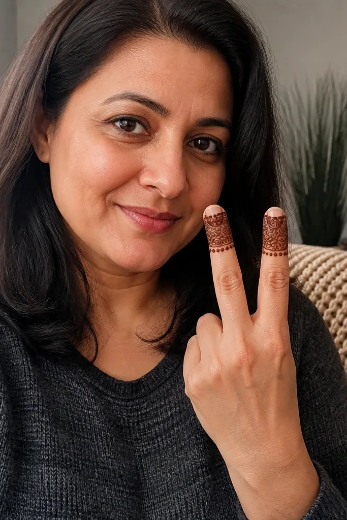 Small cap designs at finger tips with a fringe of dots underneath