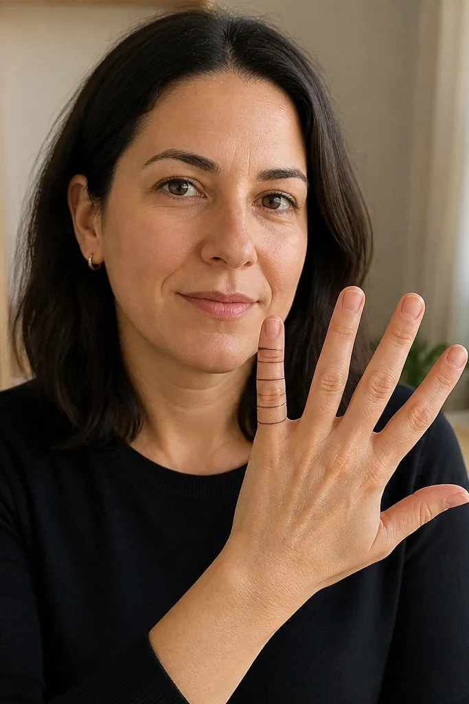 Loop line rings around two fingers with tiny dots between loops