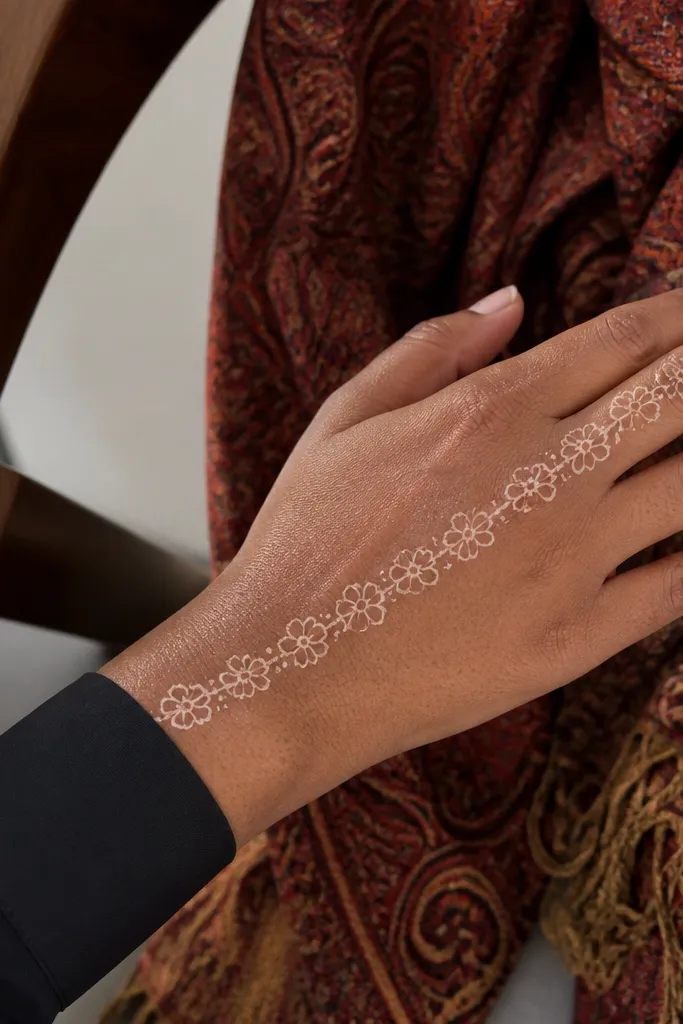 Chain of small dot flowers along the back of the hand