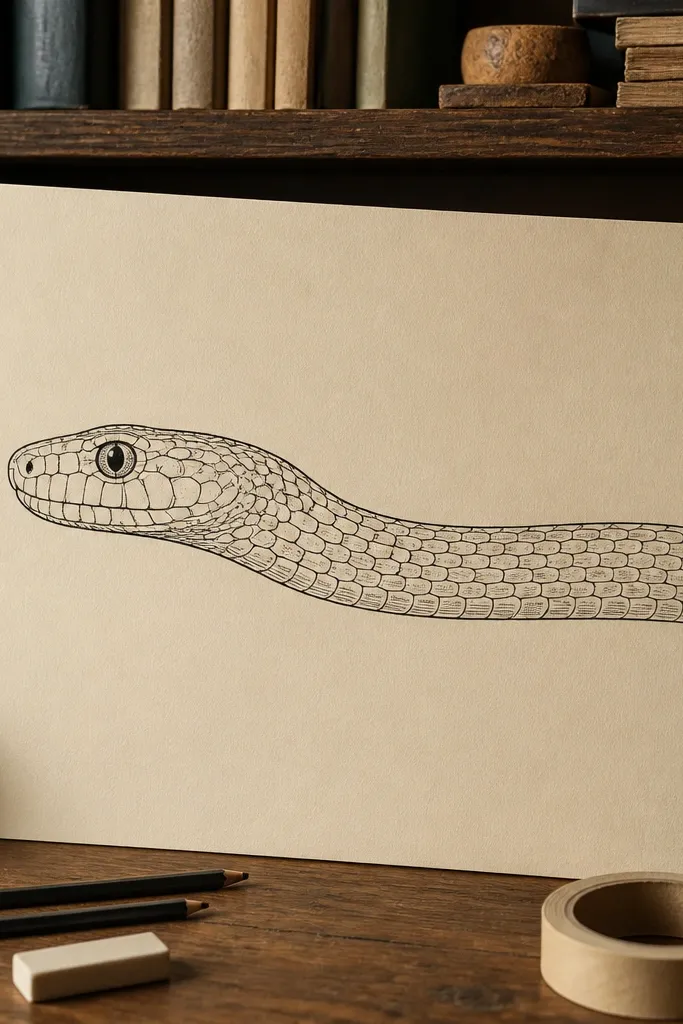 Side-facing snake head and body with blocky rectangular scales and clean outline