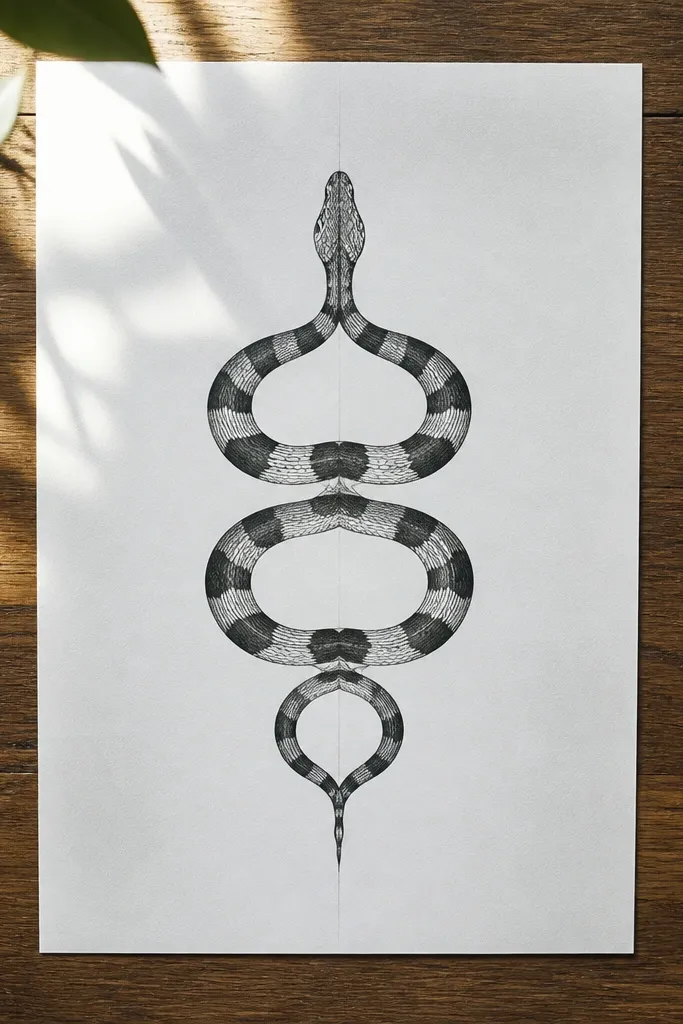 Symmetrical snake centered on the page with matching stripes on both sides