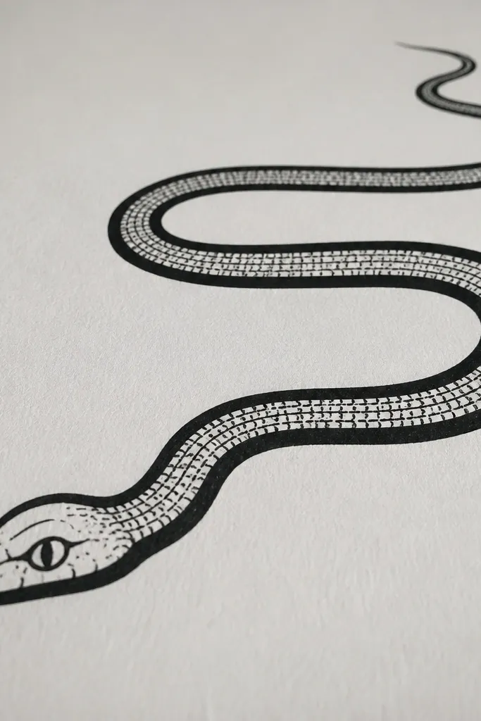 Thick-outlined black snake with tiny micro-scale marks along the body
