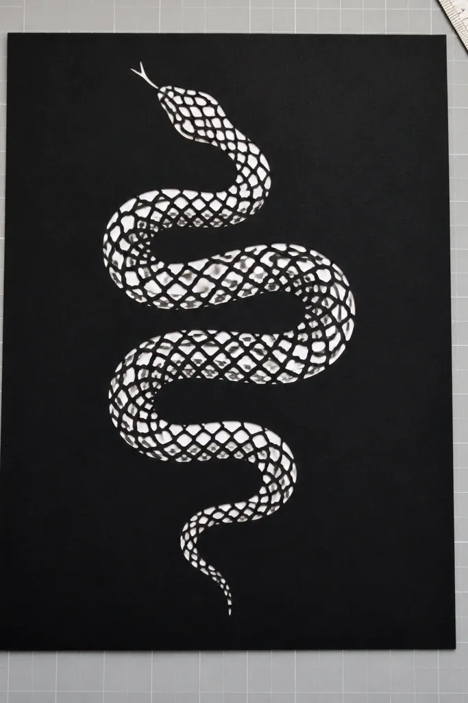 Filled black snake silhouette with white negative-space scale shapes inside
