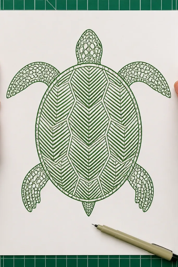 A turtle shell filled with repeating chevron stripes