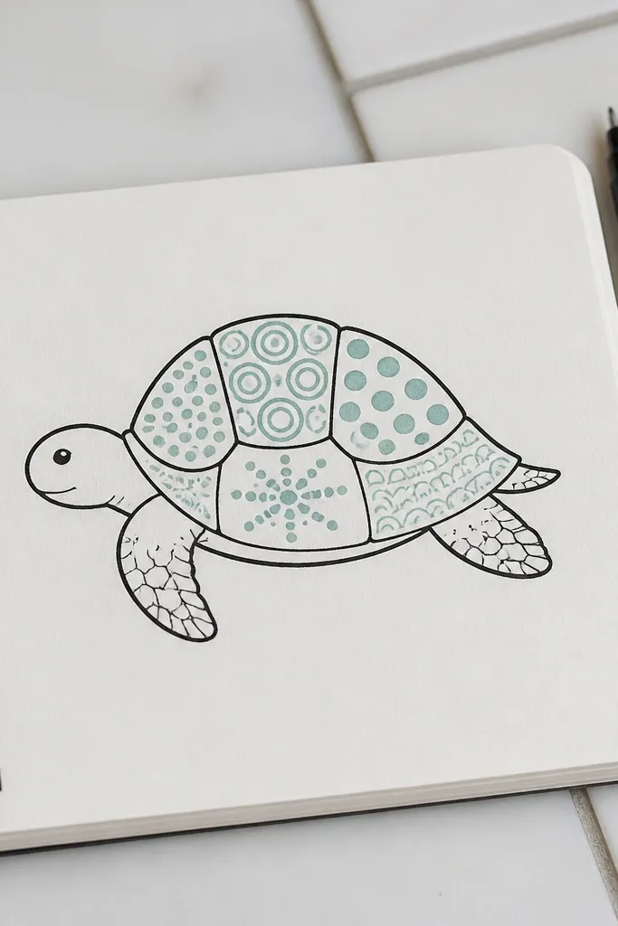 A turtle shell with five distinct circle patterns