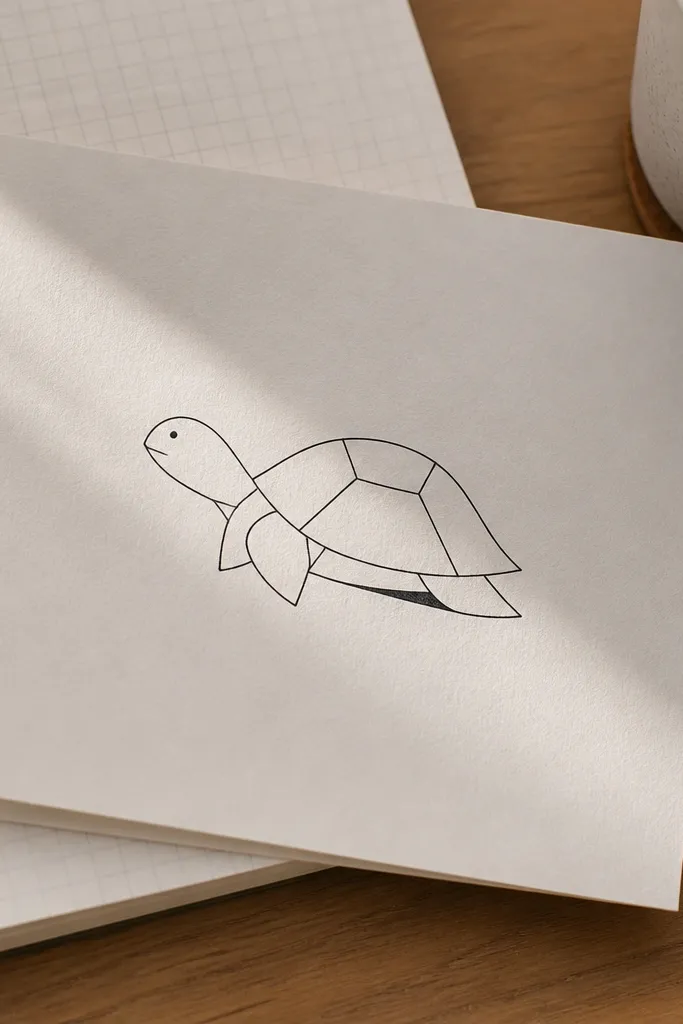 A line-drawn turtle with one dark triangle shadow under the shell