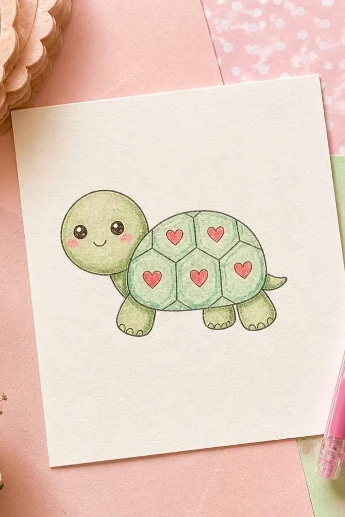 A turtle shell patterned with small hearts and rounded outlines