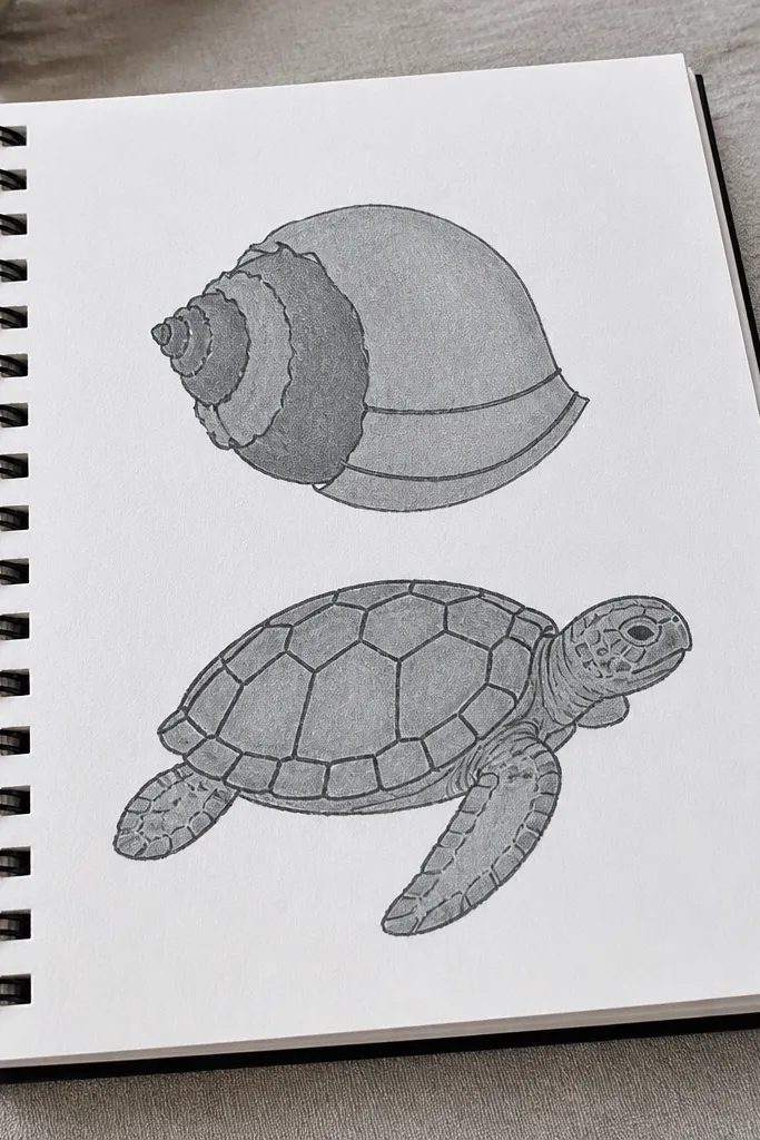 A turtle shaded with only three tones on the shell