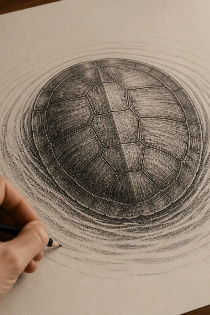 A turtle shell with ripple lines like waves