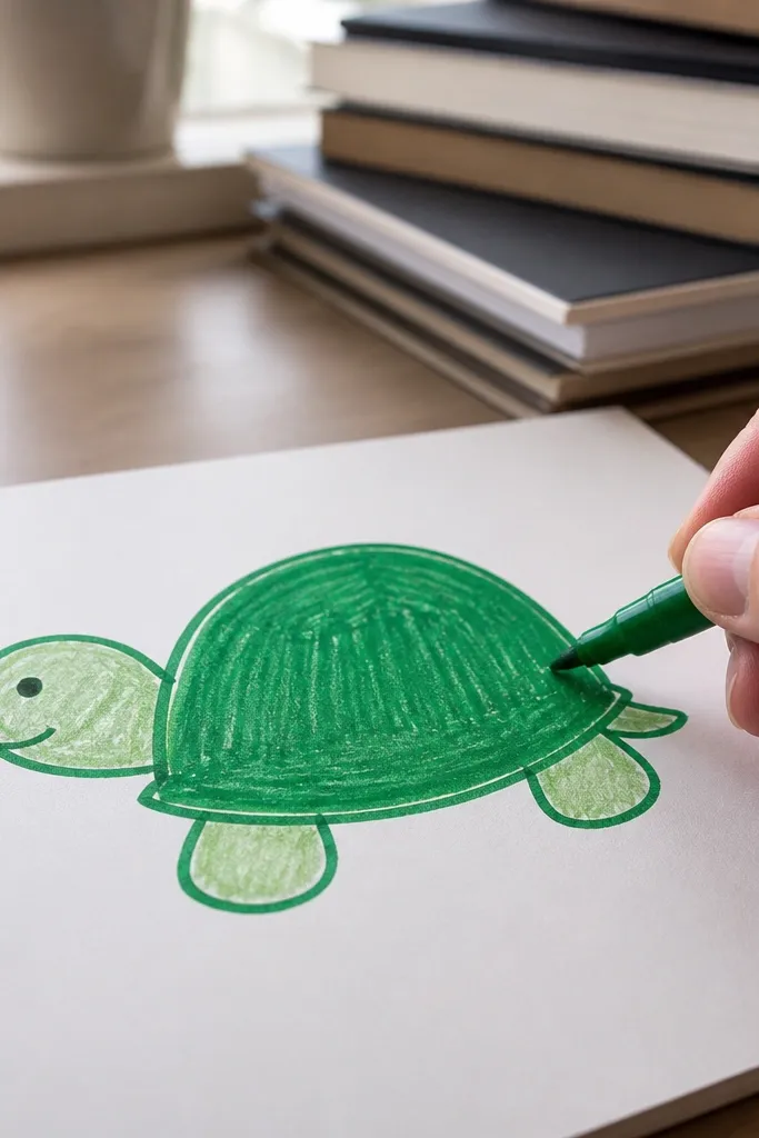 A turtle colored in one green tone with clean edges