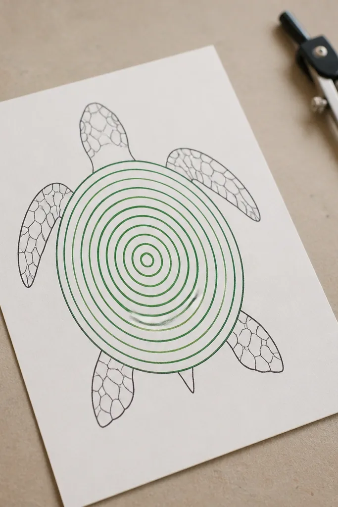 A turtle shell decorated with concentric curved rings