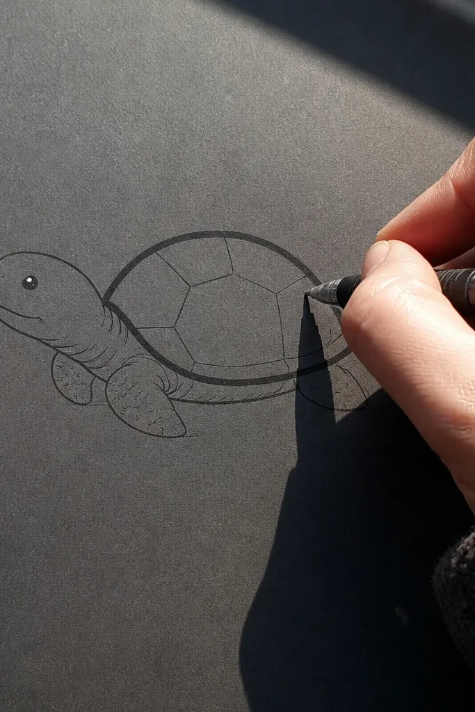 A turtle where only the shell has a thick outer border