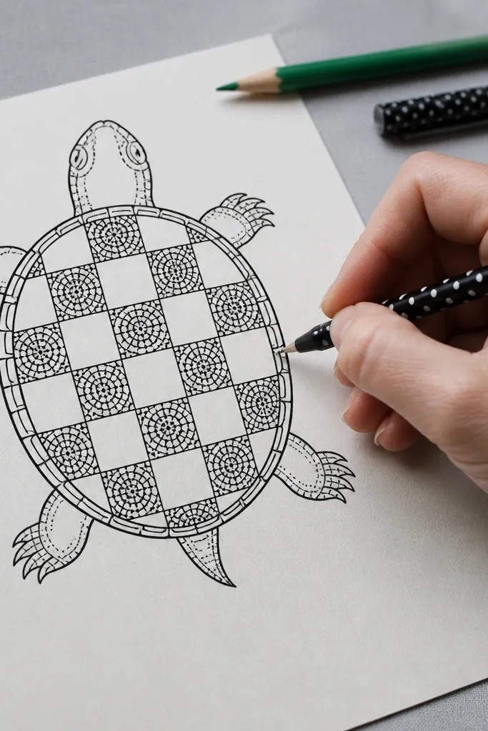 A turtle shell made of alternating dot squares