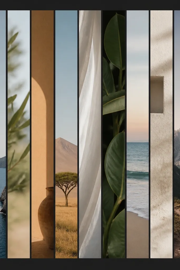 A collage where photos are arranged like book spines - narrow vertical rectangles with consistent width and a dark outer frame.