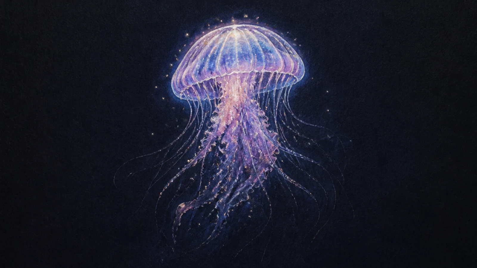 A faint, ghostly ethereal jellyfish that looks like a drifting spirit