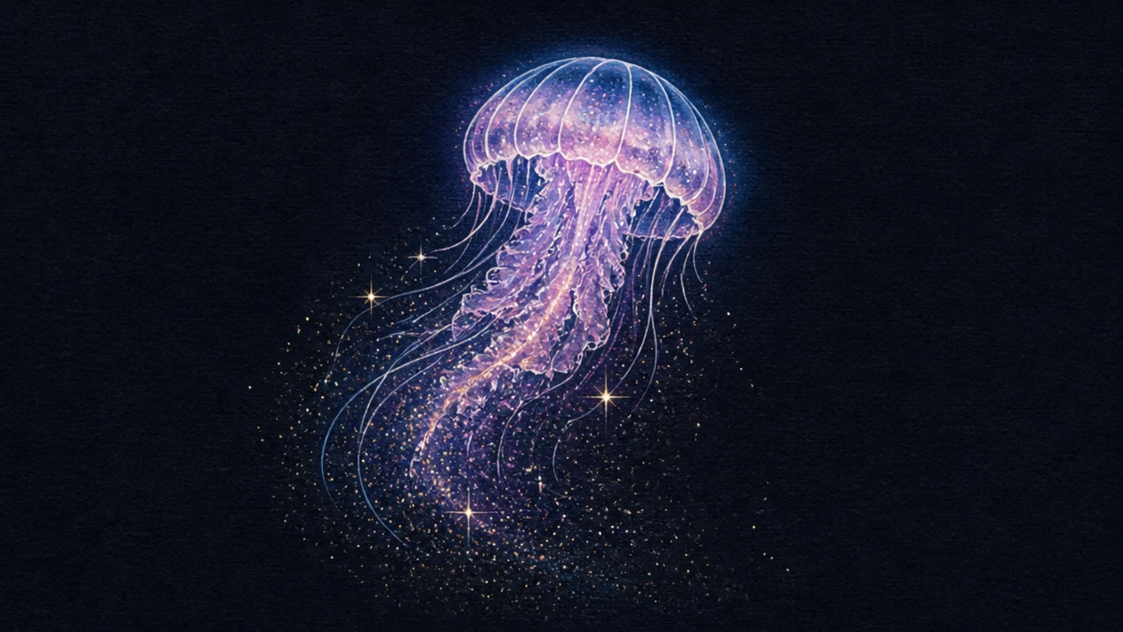 A jellyfish trailing sparkling stardust from its tentacles