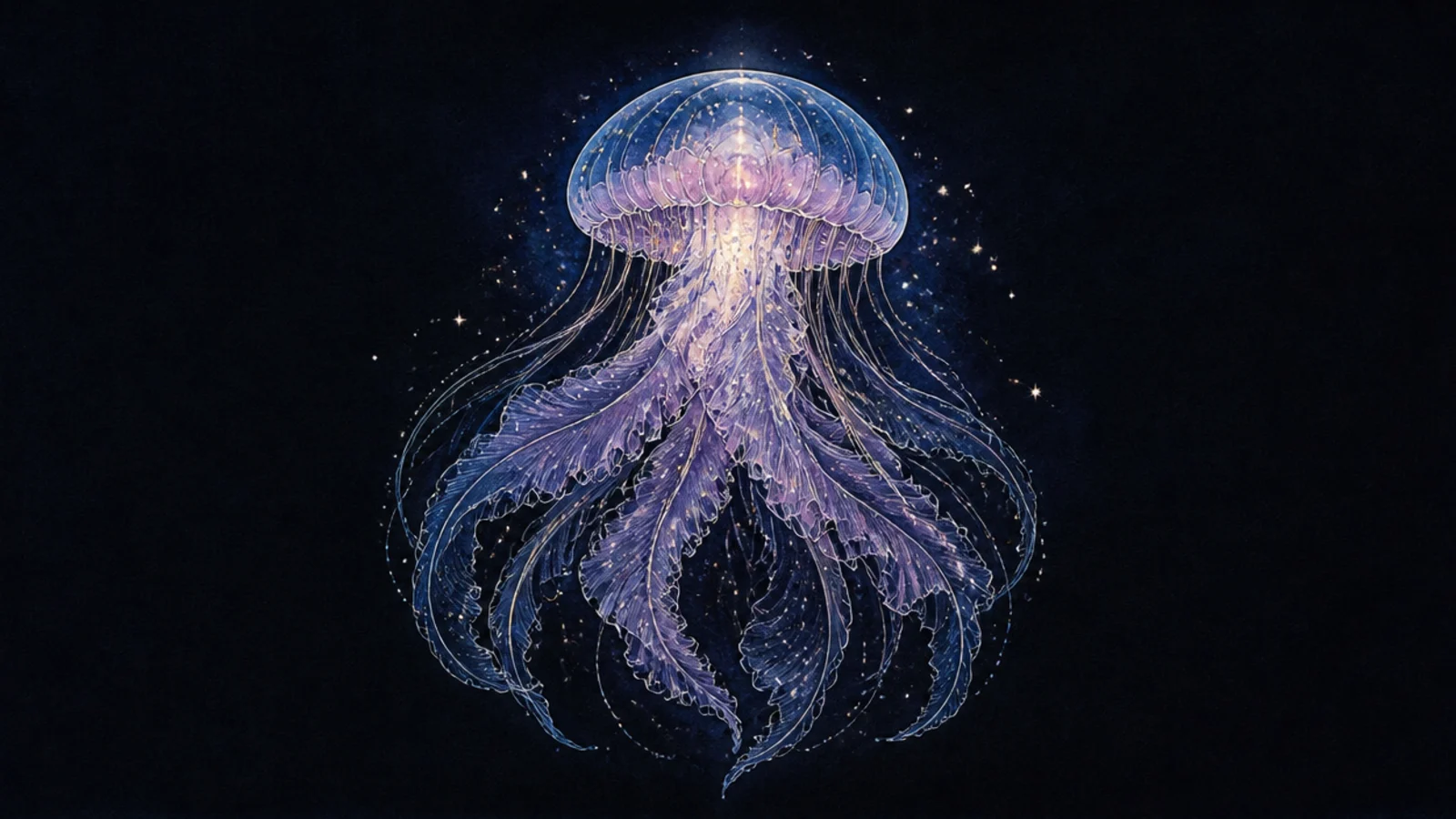 A jellyfish with long flowing translucent veils for tentacles