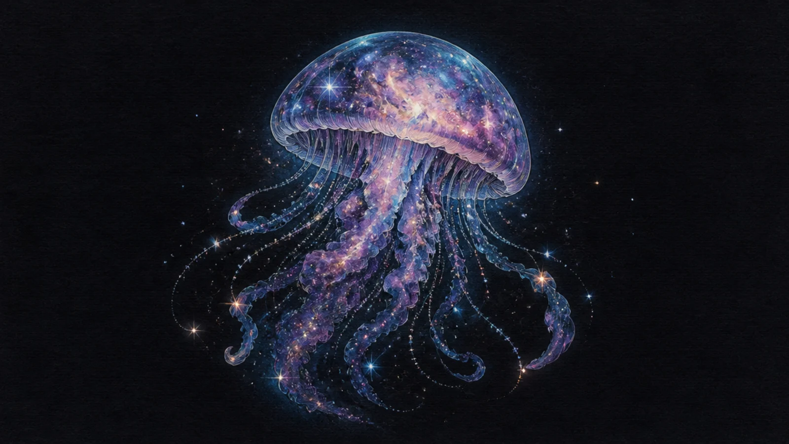 A jellyfish made of swirling nebula clouds and stars