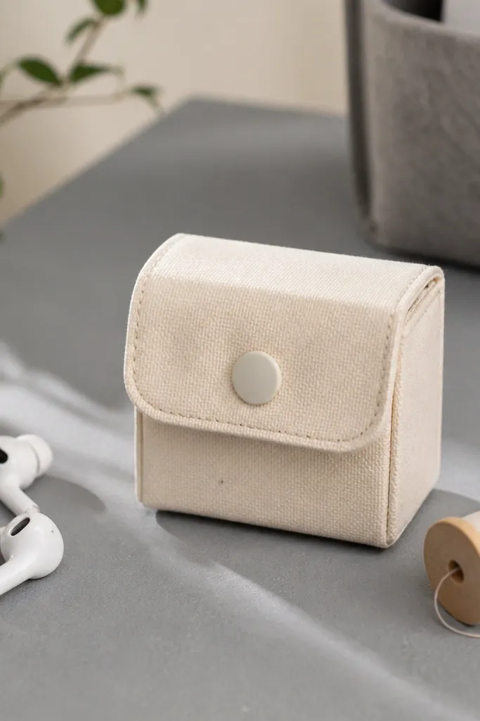 Small square crochet pouch with a simple button closure on top