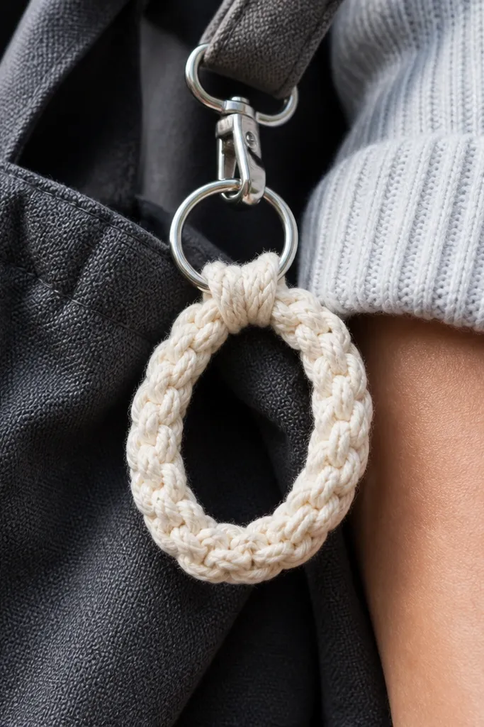 Small crochet cuff with a braided cable texture in beige