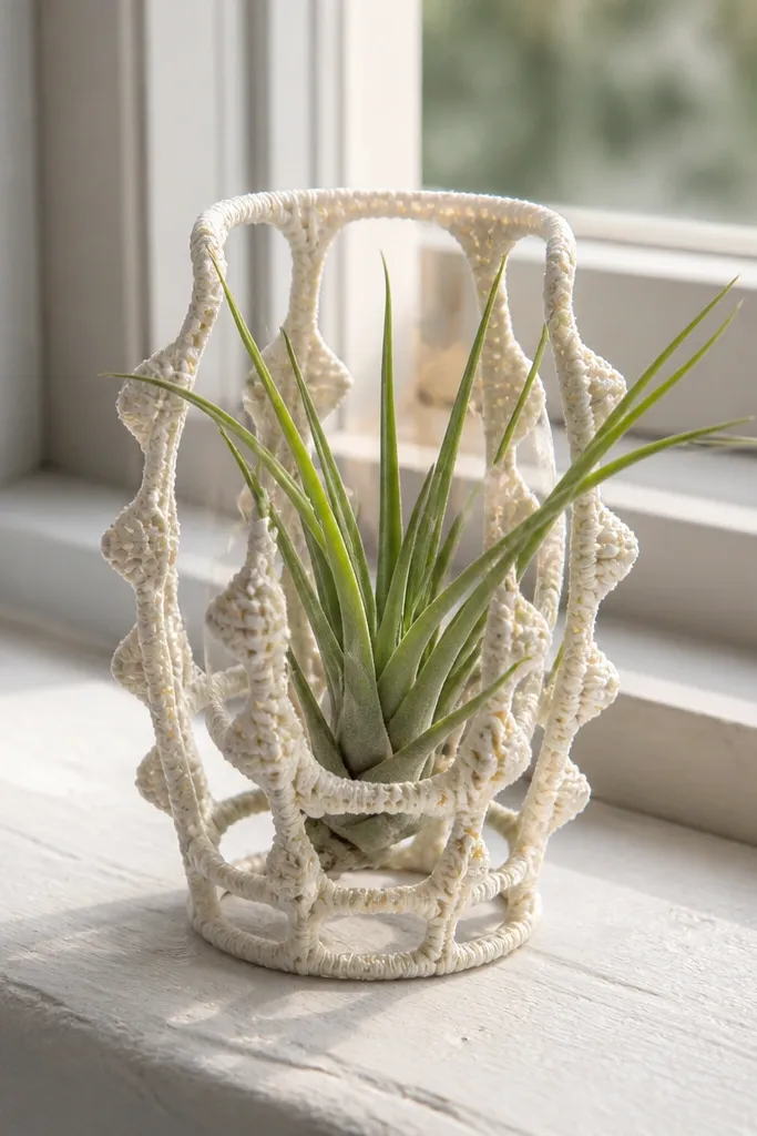 Small crochet holder with short raised loops for an air plant