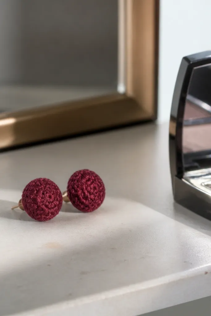 Small flat crochet disc earrings in neutral color