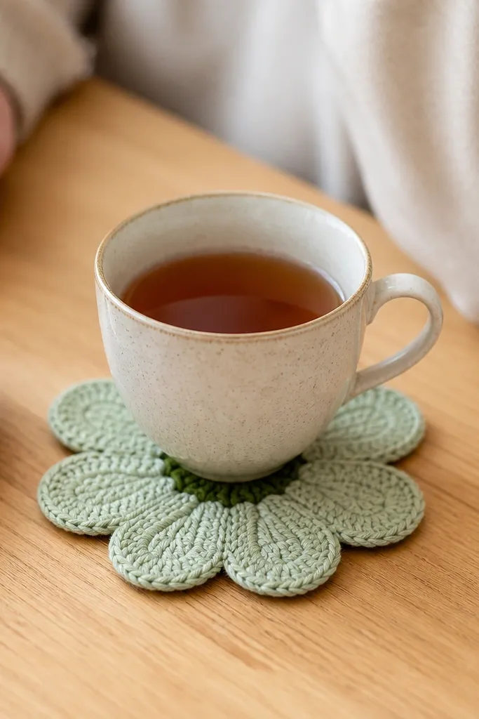 Small flower-shaped coaster with flat petals and a round center