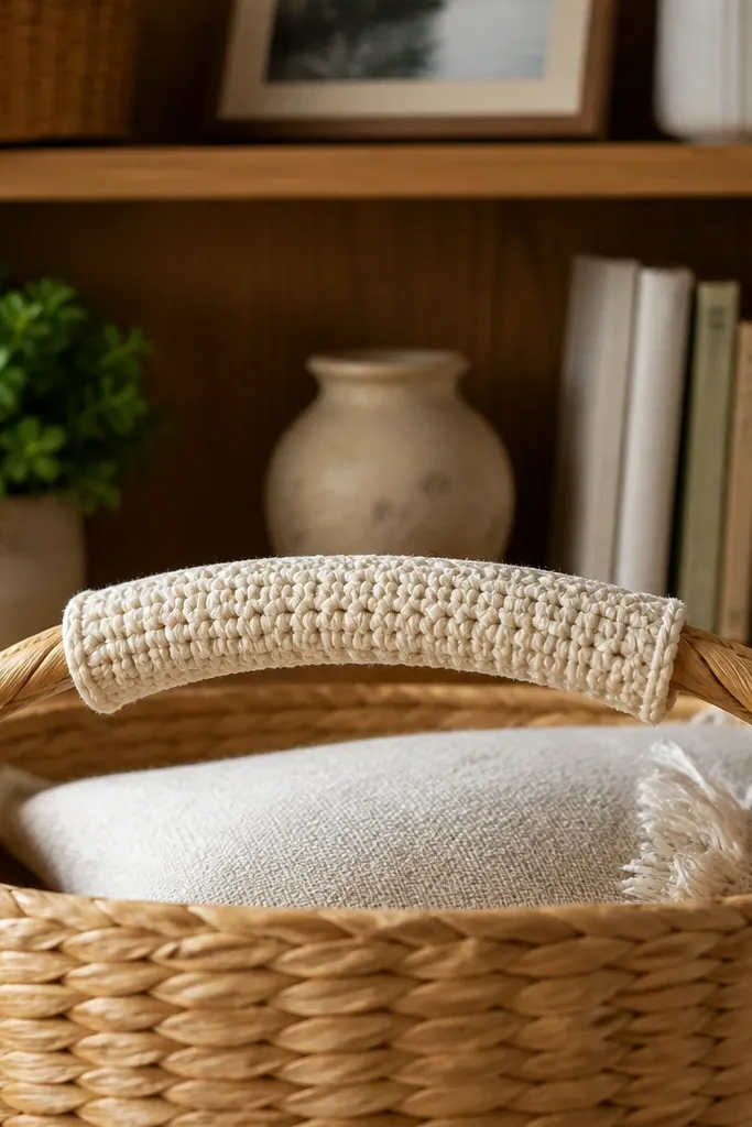 Small crochet handle wrap with two ends and a clean stitched band