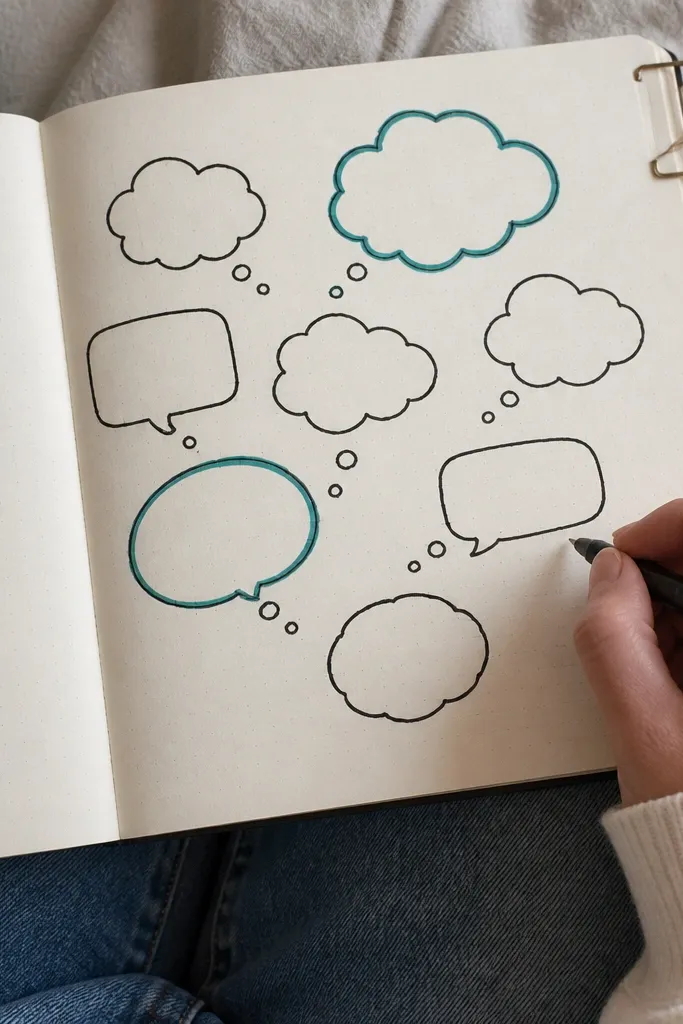 A chain of bubble shapes with color-weighted outlines and small notes