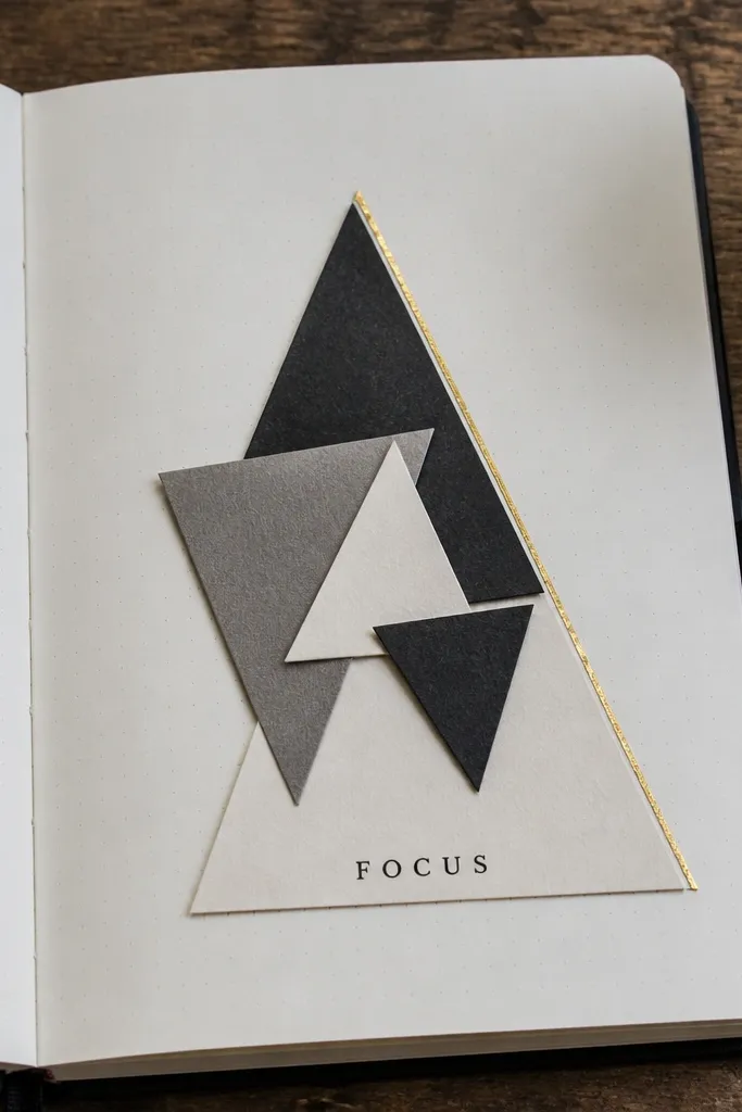 Stacked geometric triangles with one metallic line along an edge