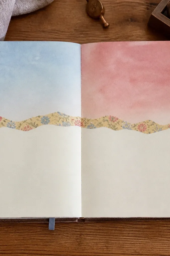 Wavy washi tape horizon dividing two color sky washes
