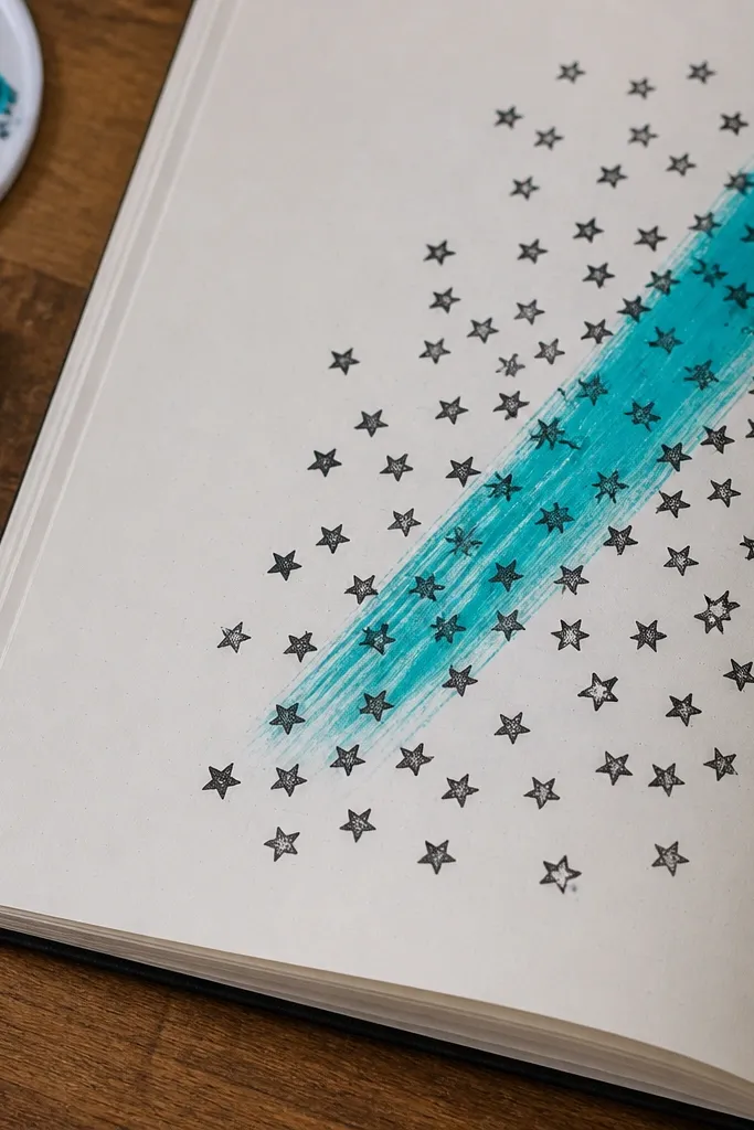 Star stencil pattern with one diagonal streak of bright color